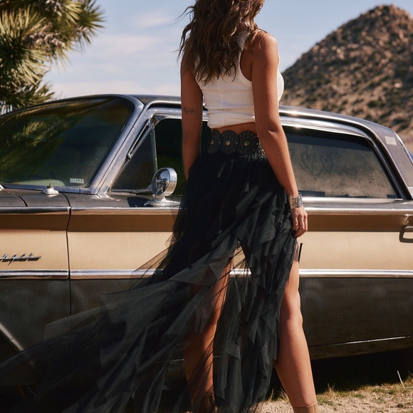 12th Tribe Rosalie Rock Black Tulle Maxi Skirt Size XSXS - Picture 3 of 3